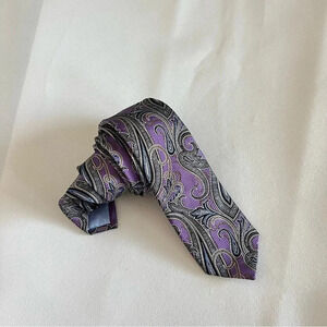 JZ Richards Boulder Paisley Print Necktie Purple/Blue All Silk Textured